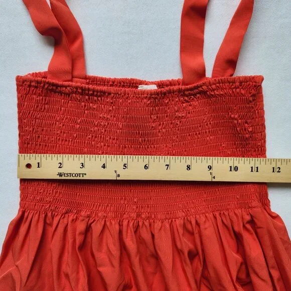 Silk & Salt Smocked Tiered Orange Maxi Dress Flowy Lightweight Summer Boho Cute - Picture 11 of 11